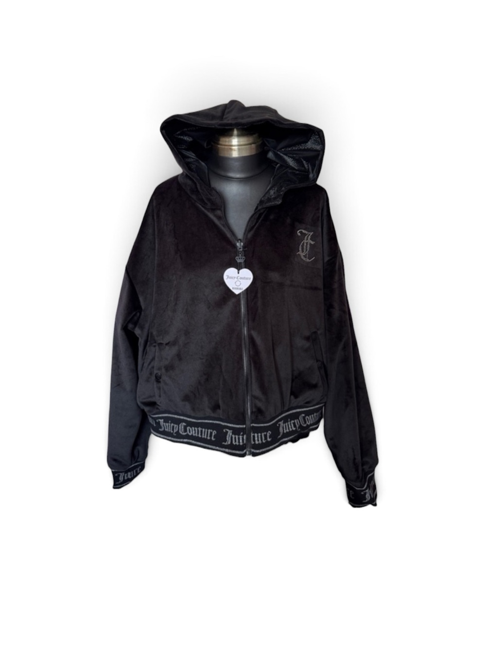 Juicy Couture Black Shiny Hooded Zip-Up Jacket